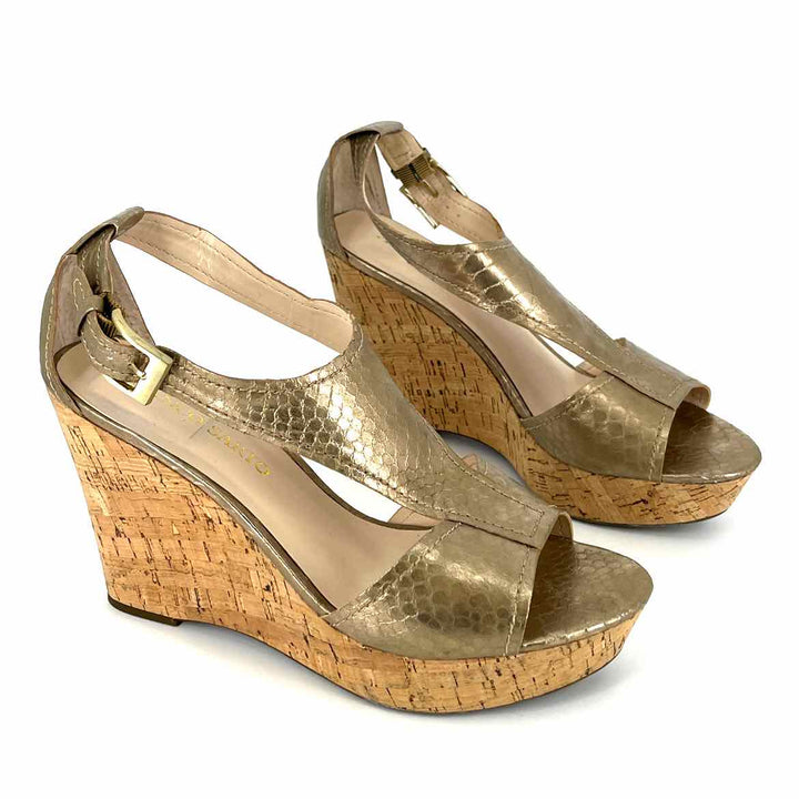 Shoe Size 9.5 FRANCO SARTO Gold Leather Wedge