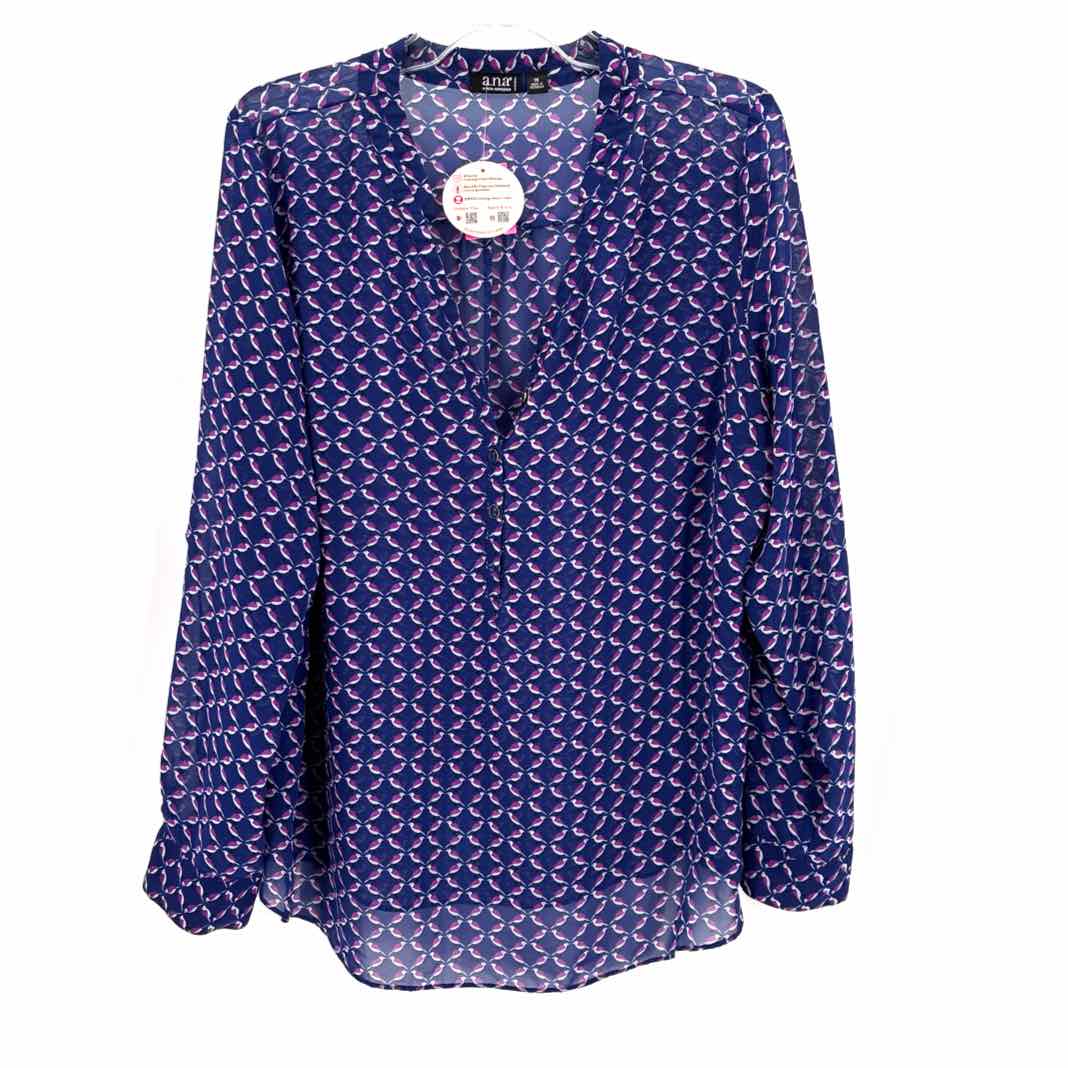 Size 1X ANA Blue Print Shirt