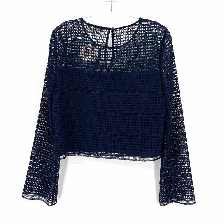 Size 12 DIANE VON FURSTENBERG Navy Crochet Shirt