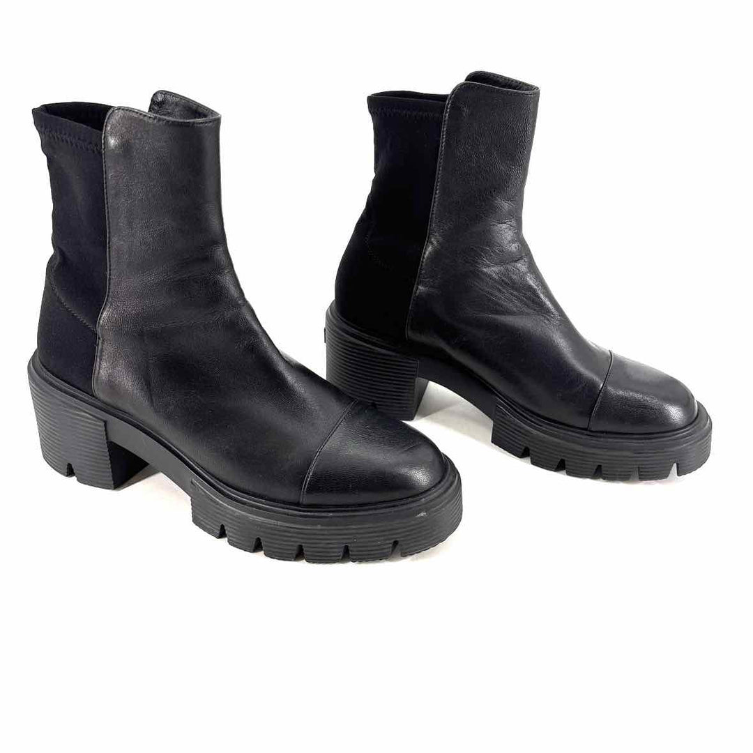 Shoe Size 7.5 Stuart Weitzman Black Leather Knit Boots