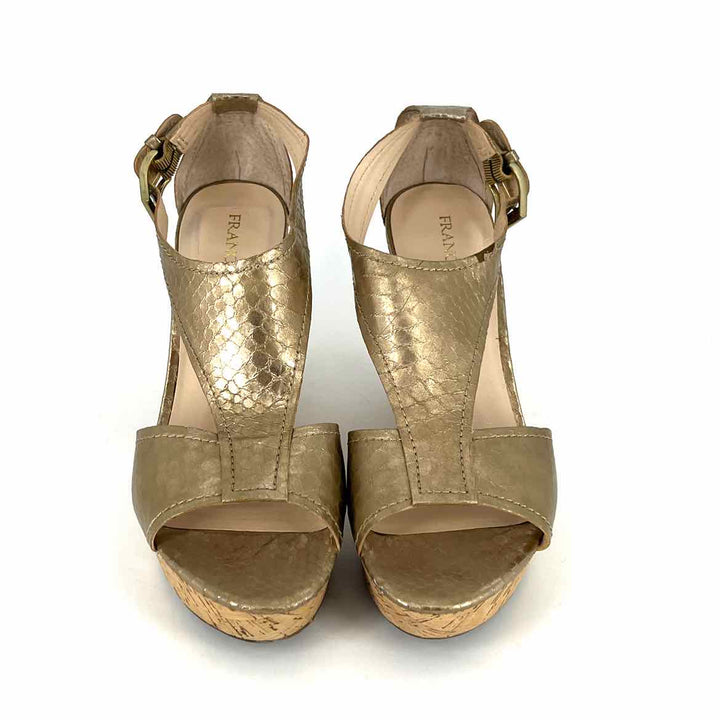 Shoe Size 9.5 FRANCO SARTO Gold Leather Wedge