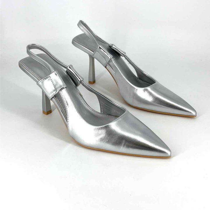 Shoe Size 10 Silver Faux Leather Heels