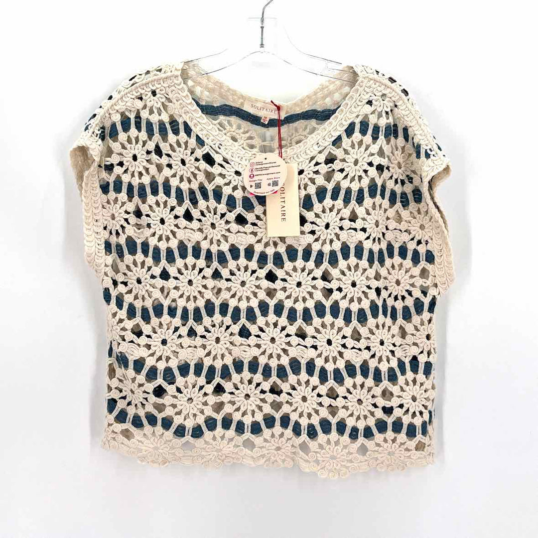 Size M SOLITAIRE Cream Crochet Shirt