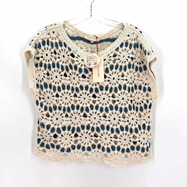 Size M SOLITAIRE Cream Crochet Shirt