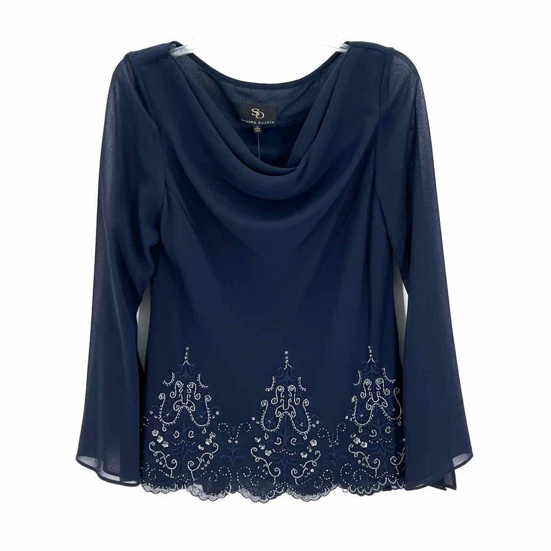 Size 12 Sandra Darren Navy Chiffon Sequined 2 PC Dress