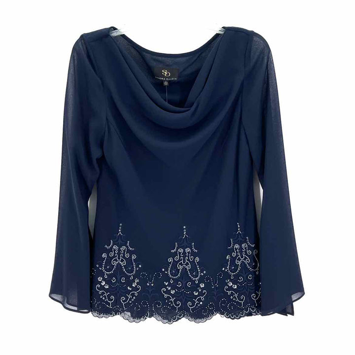 Size 12 Sandra Darren Navy Chiffon Sequined 2 PC Dress
