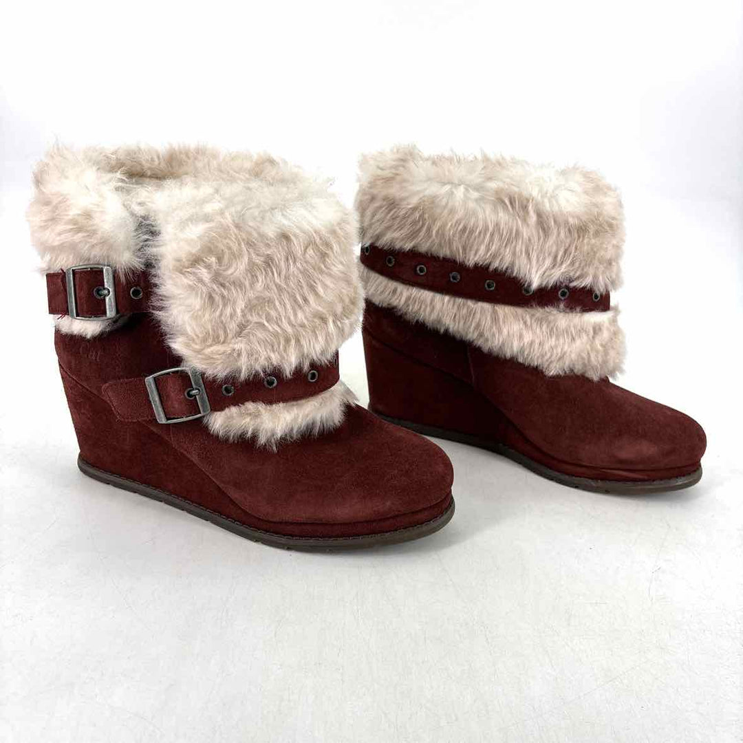 Shoe Size 9 CAT Red Suede Faux Fur Boots