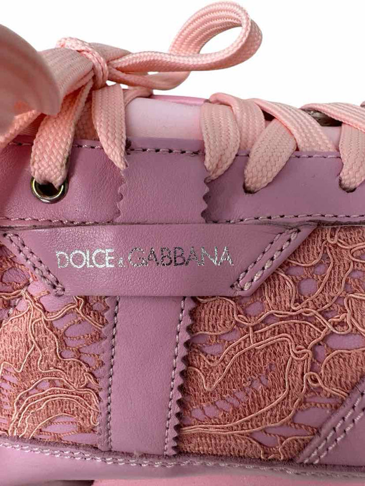 Shoe Size 38.5 Dolce &amp; Gabbana Pink Leather Lace Luxury - Sneakers