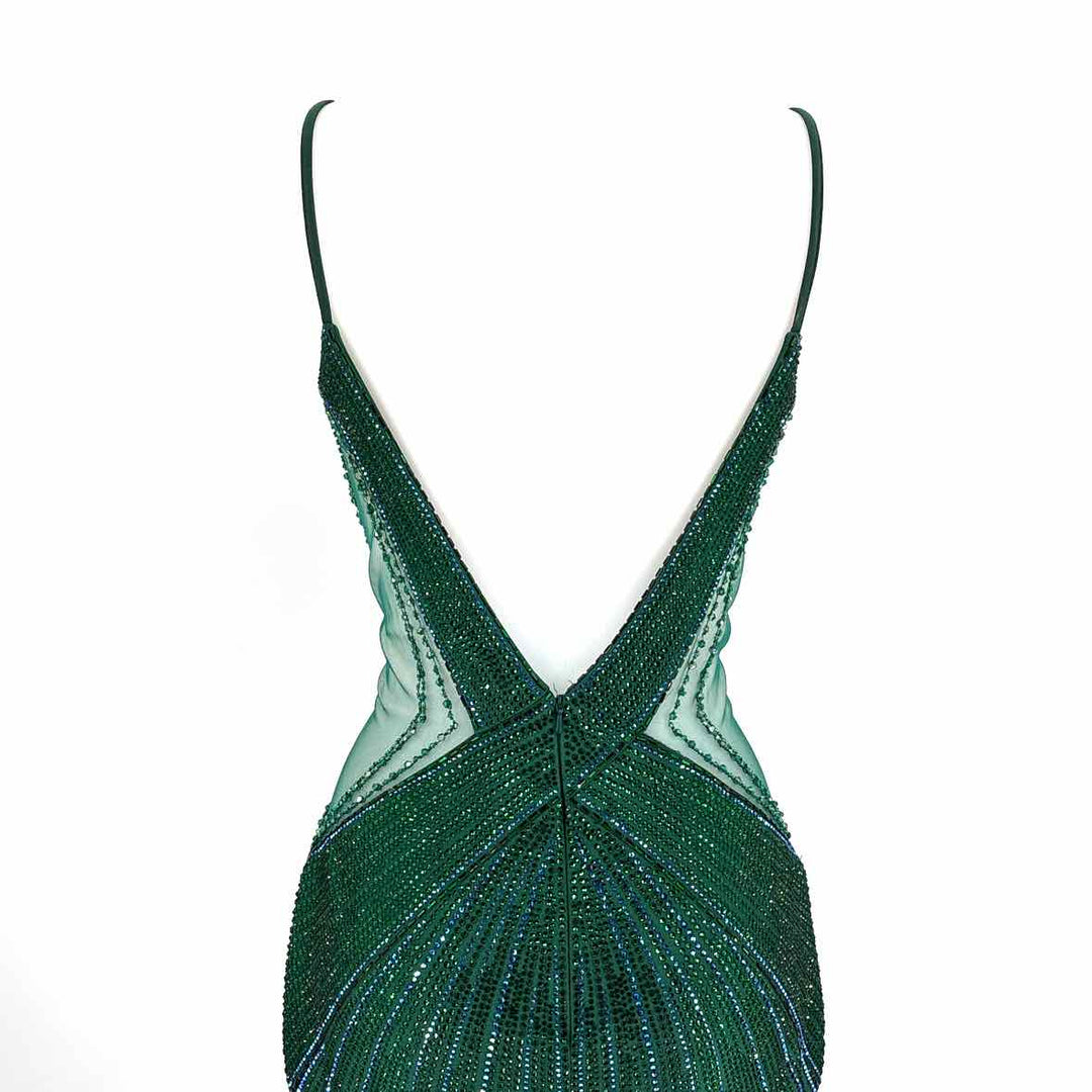 Size 6 ELLIE WILDE Green Rhinestone Dress