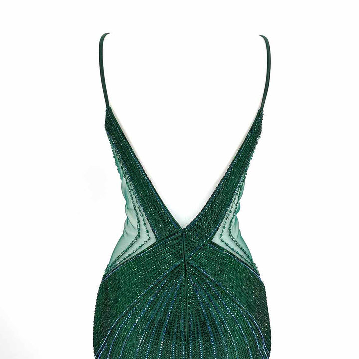 Size 6 ELLIE WILDE Green Rhinestone Dress