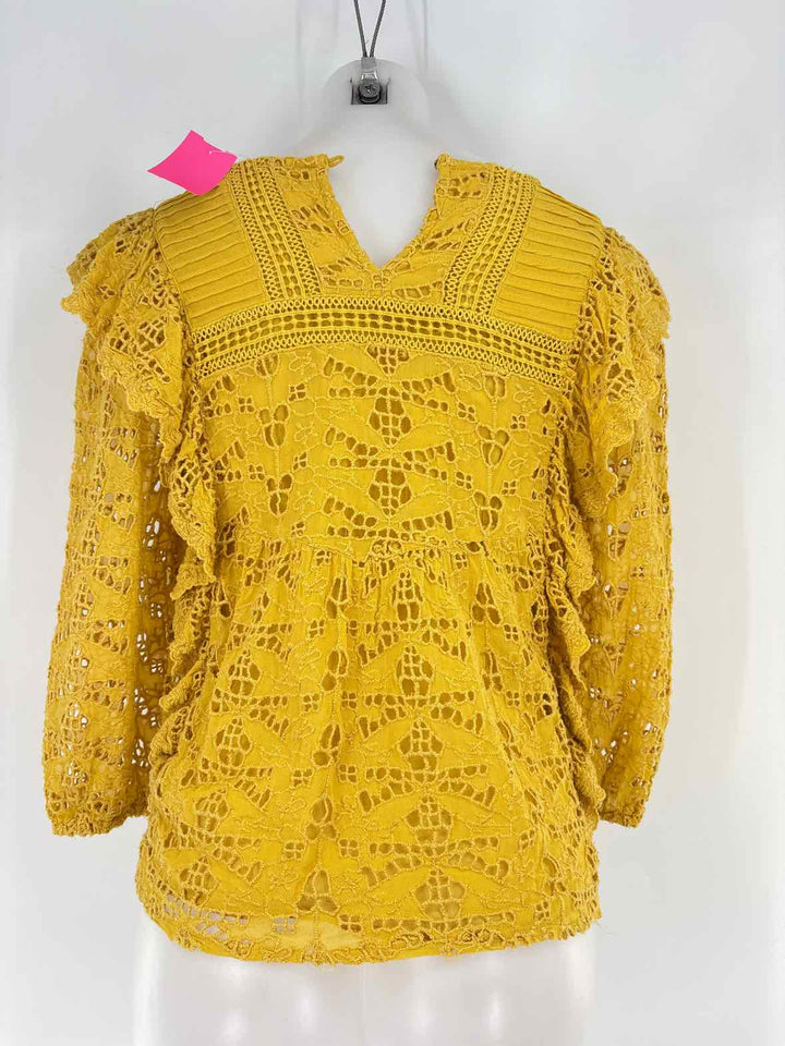 Size 4 Anthropologie Yellow Lace Shirt