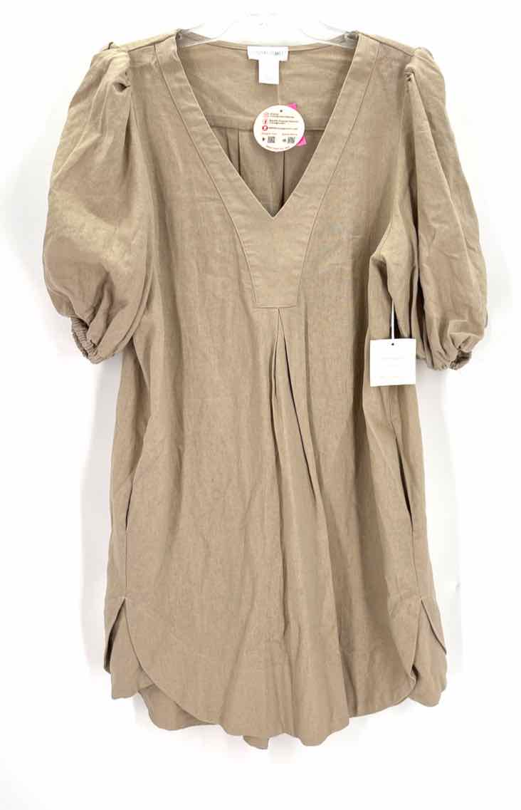 Size L CYNTHIA ROWLEY Tan Linen Dress