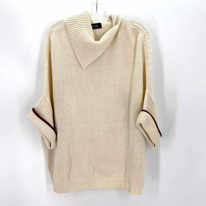 Size L FABRIK Cream Knit Faux Leather Sweater