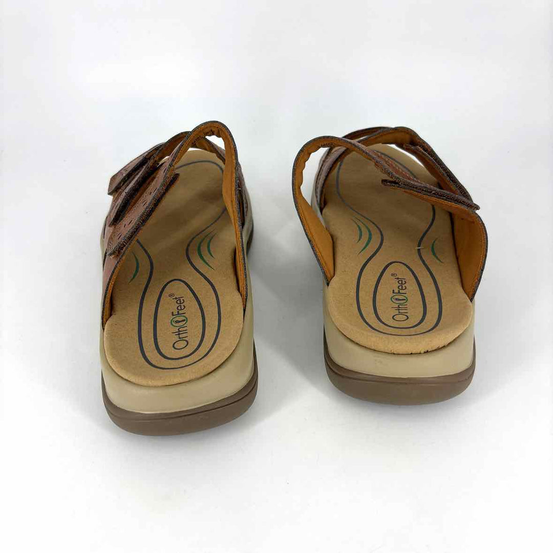 Shoe Size 10.5 Camel Faux Leather Sandals