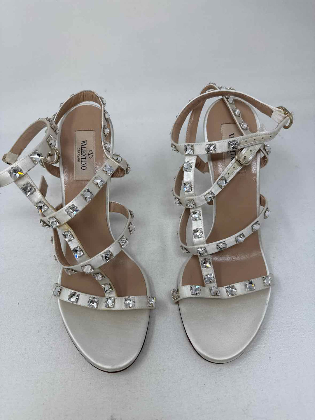 Shoe Size 38.5 VALENTINO Ivory Sateen Luxury - Sandals