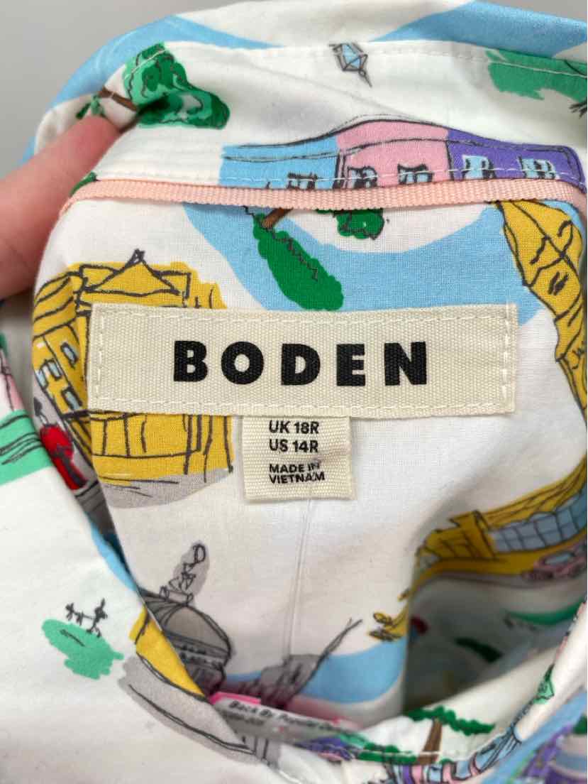 Size 14 Boden White Print Shirt