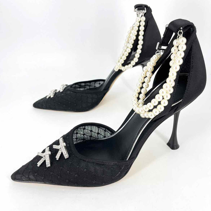 Shoe Size 10 Gianni Bini Black Mesh Rhinestone Heels