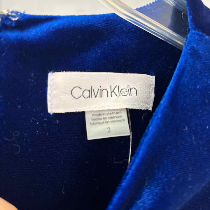 Size 2 Calvin Klein Blue Velour Dress