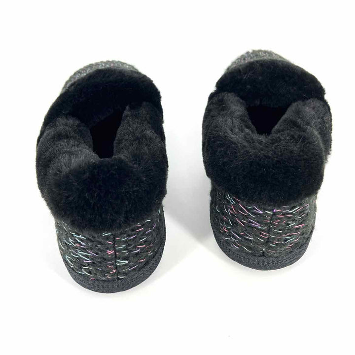 Shoe Size 11 Sketchers Black Knit Faux Fur Slippers