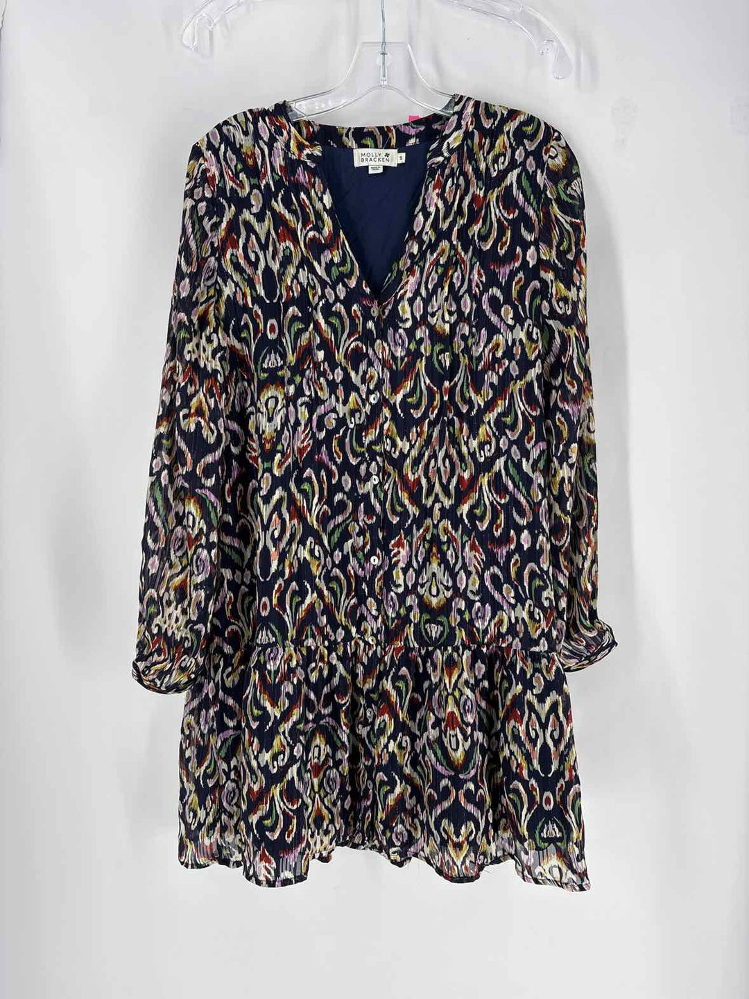 Size S MOLLY BRAKEN Navy Print Dress