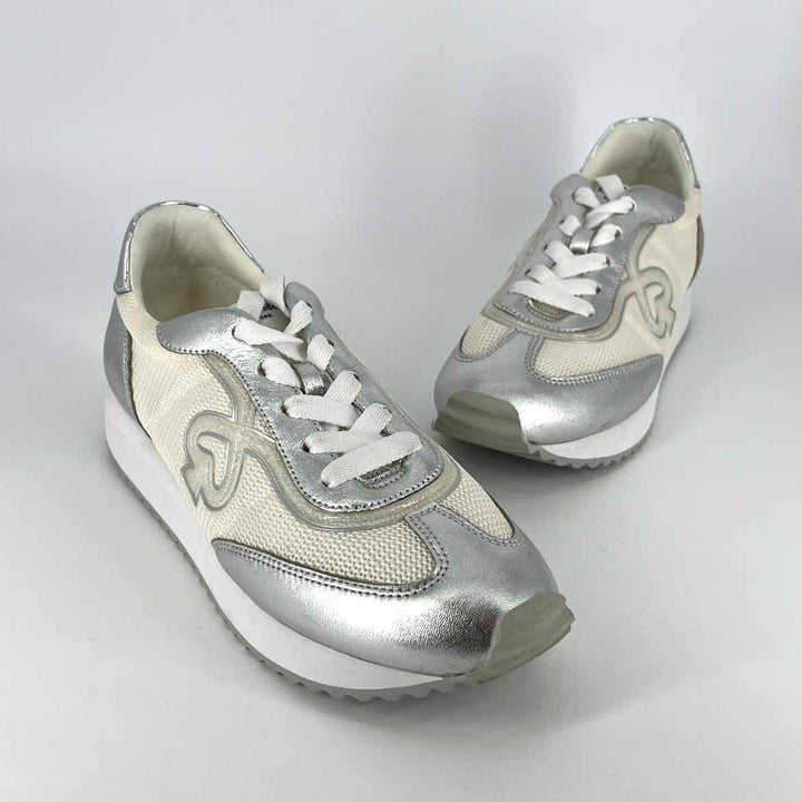 Shoe Size 9 Kate Spade Silver Knit Faux Leather Sneakers