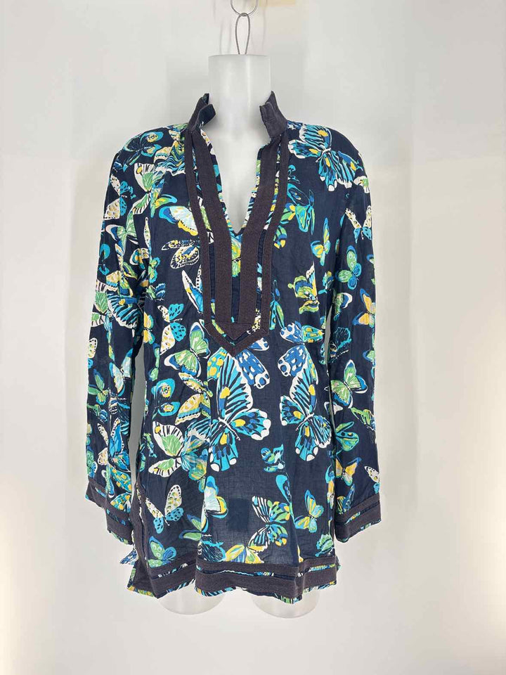 Size 12 Tory Burch Navy Print Shirt
