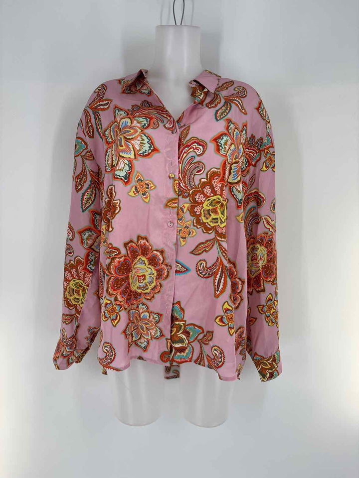 Size 1X Johnny Was Pink Silk Shirt