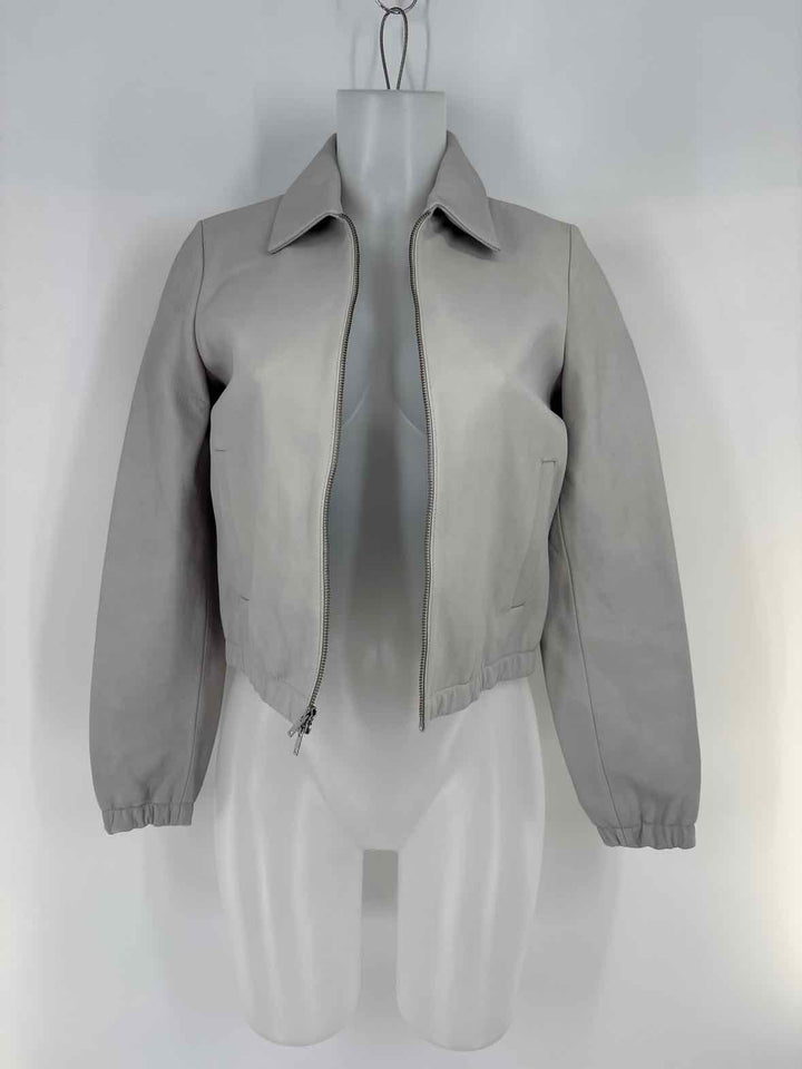 Size Petite THEORY Gray Leather Luxury - Jacket