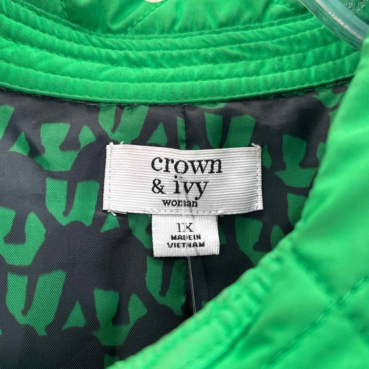 Size 1X CROWN & IVY Green Quilted Jacket