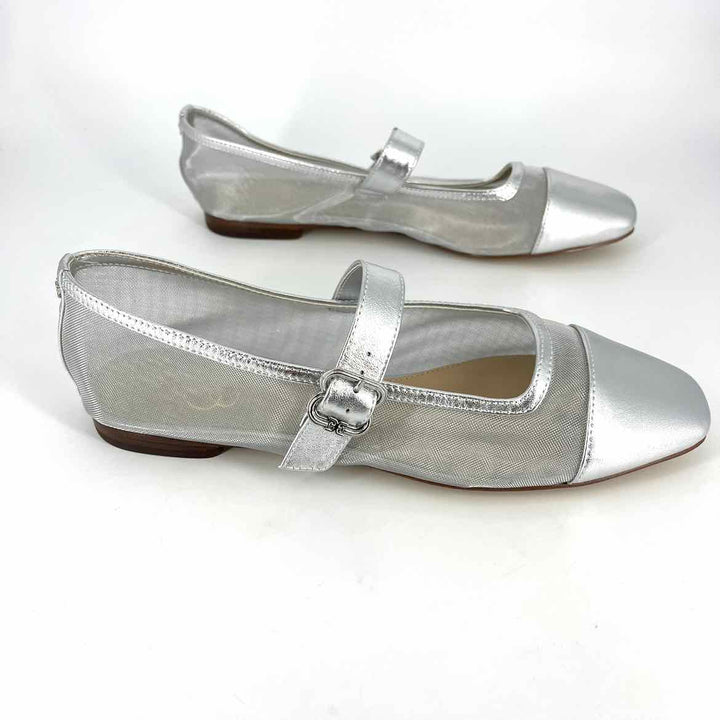 Shoe Size 10 Sam Edeleman Silver Leather Mesh Flats
