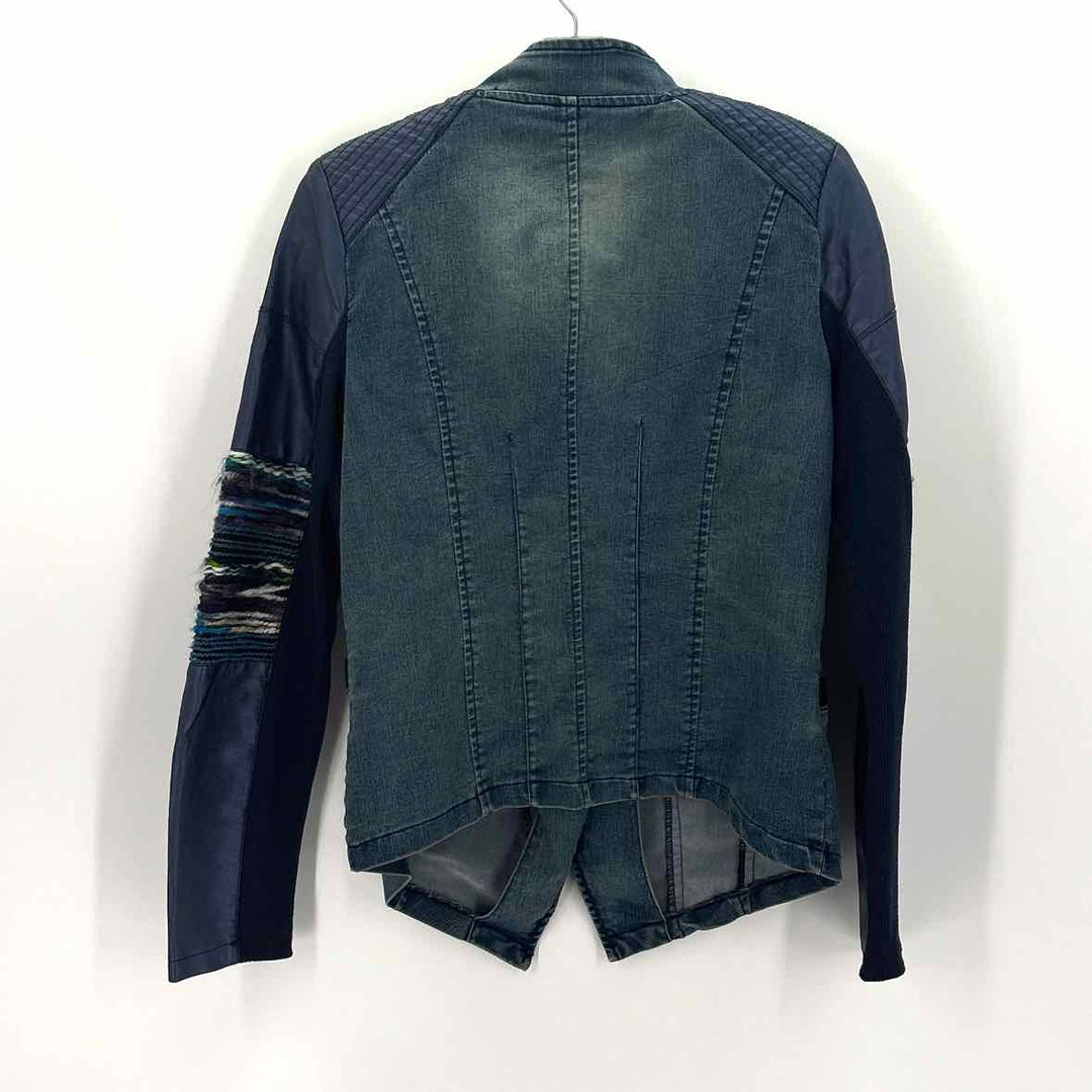 Size S Navy Denim Faux Leather Jacket