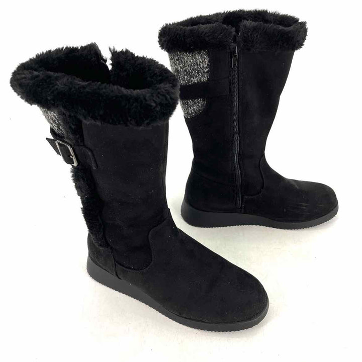 Shoe Size 8 Black Faux Leather Knit Boots