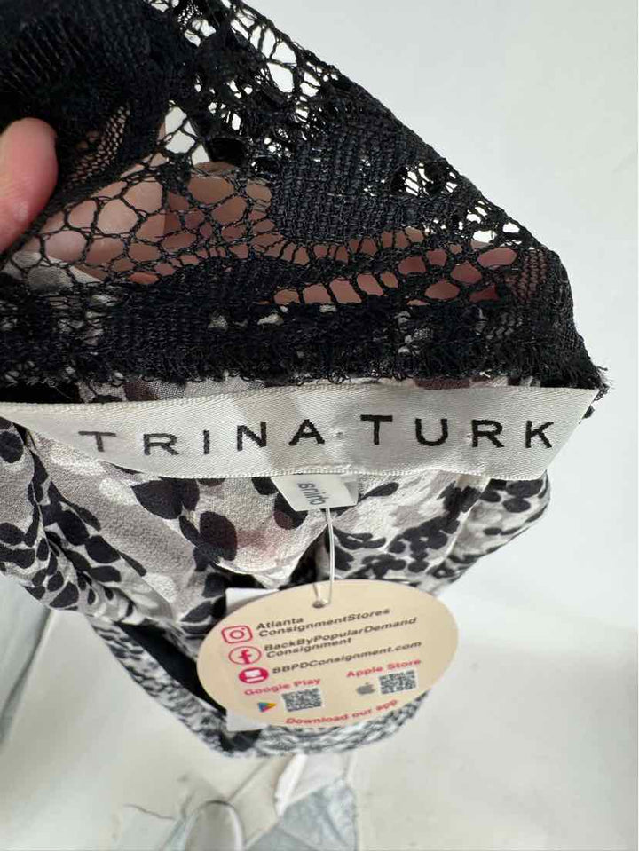 Size L TRINA TURK Black Print Skirt