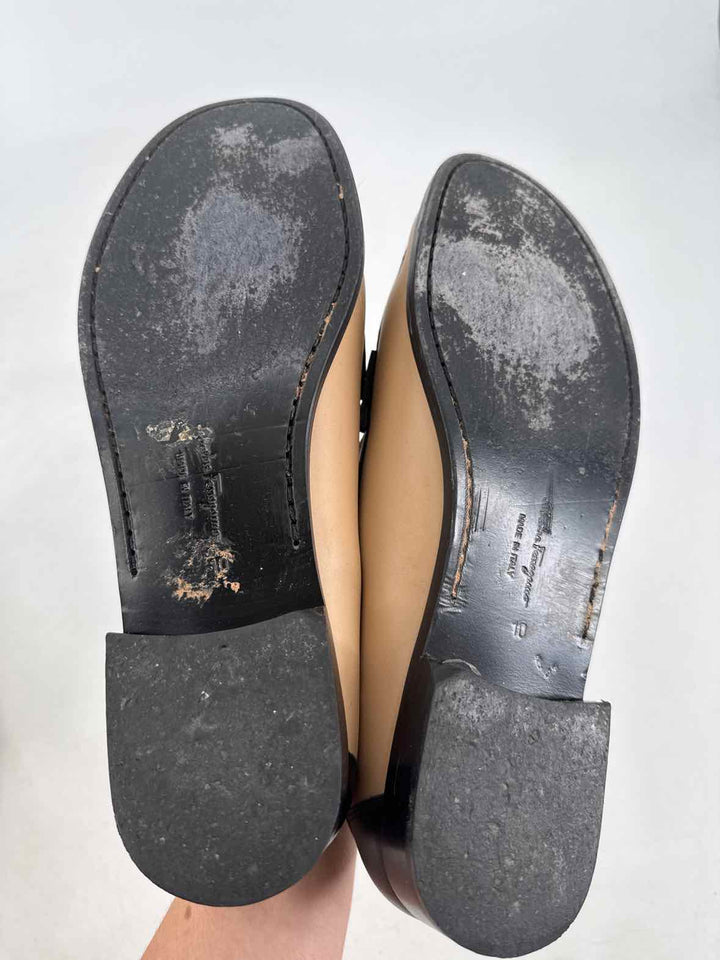Shoe Size 10 SALVADORE FERRAGAMO Tan Leather Luxury - Flats