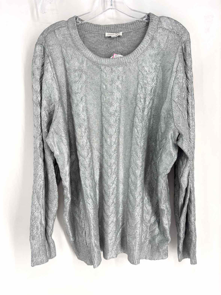 Size 2X CROWN &amp; IVY Silver Knit Sweater