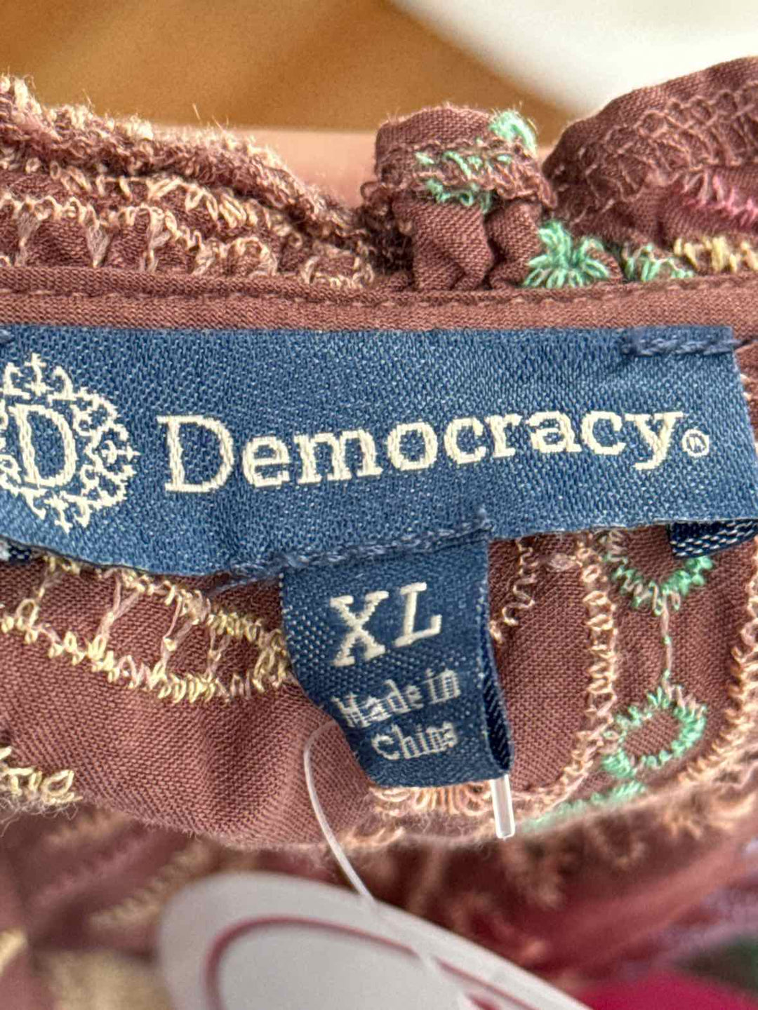Size XL DEMOCRACY Brown Print Shirt