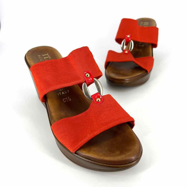 Shoe Size 6.5 ITALIAN SHOEMAKERS Orange Satin Wedge