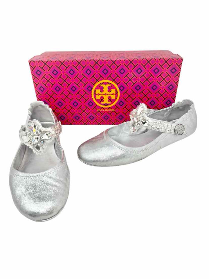 Shoe Size 9 Tory Burch Silver Leather Flats