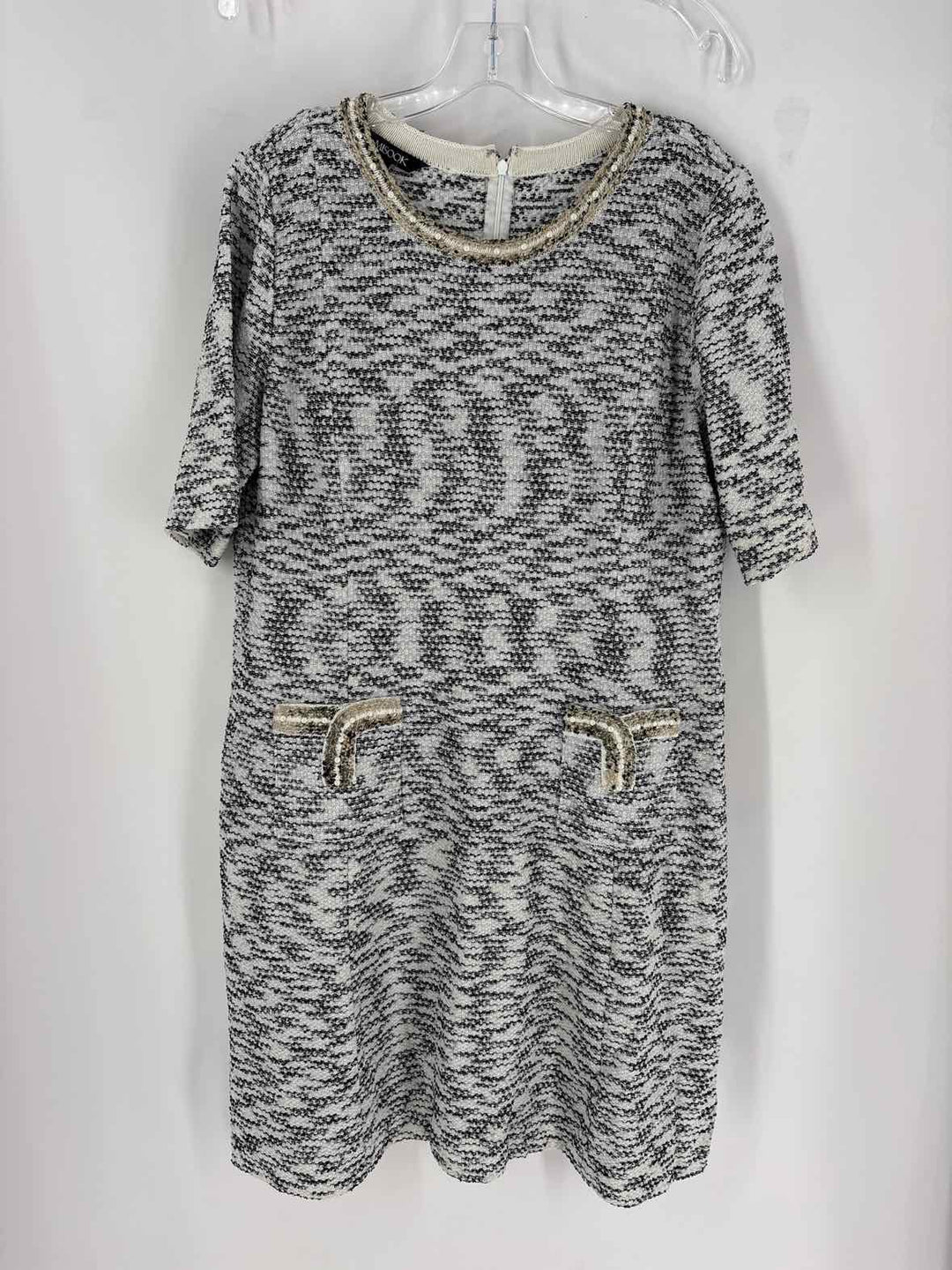 Size L MISSOOK Black Wool Tweed Dress