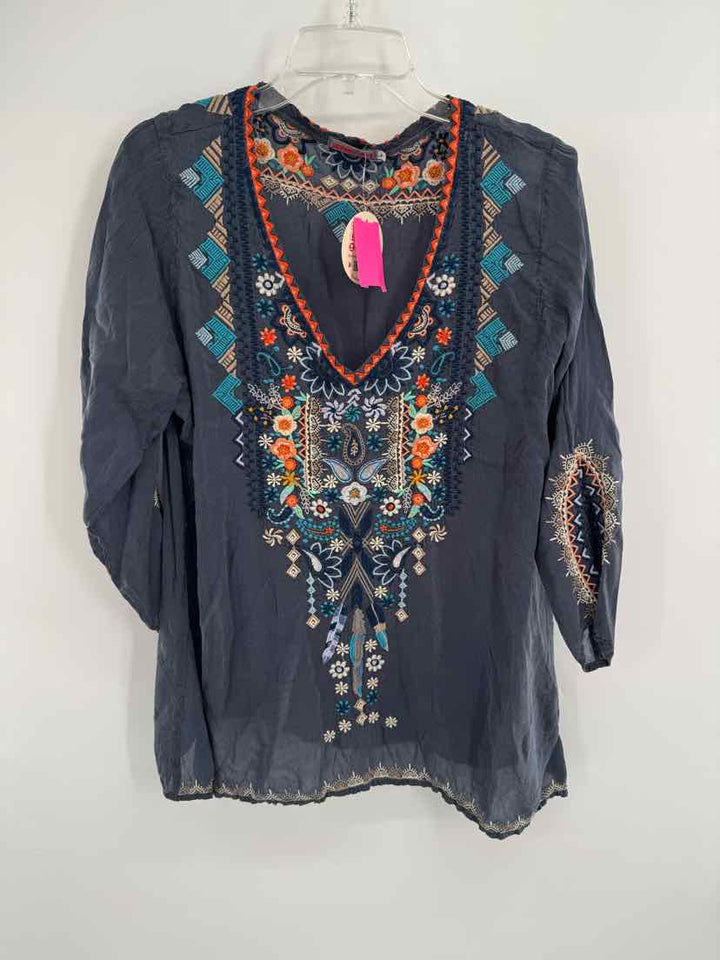 Size L Johnny Was Blue Silk Shirt