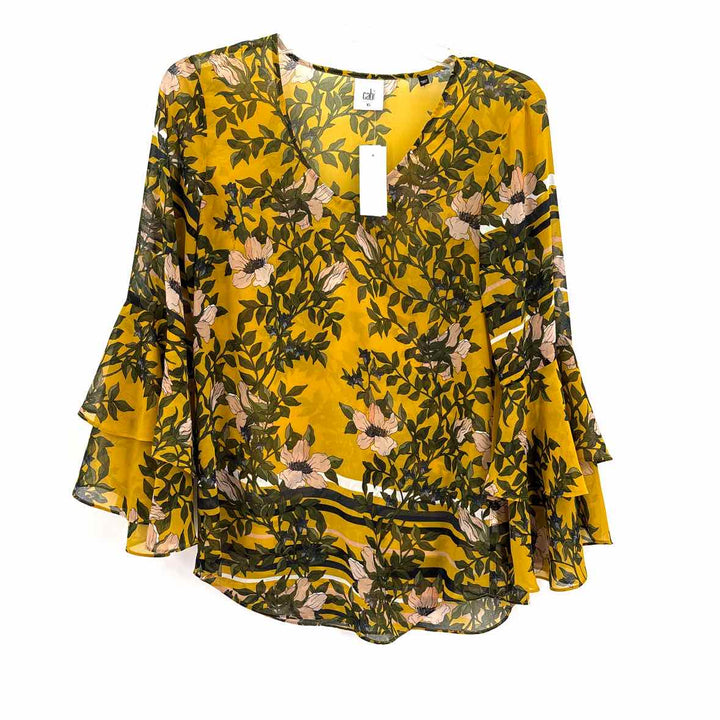 Size XS CABI Yellow Print Shirt