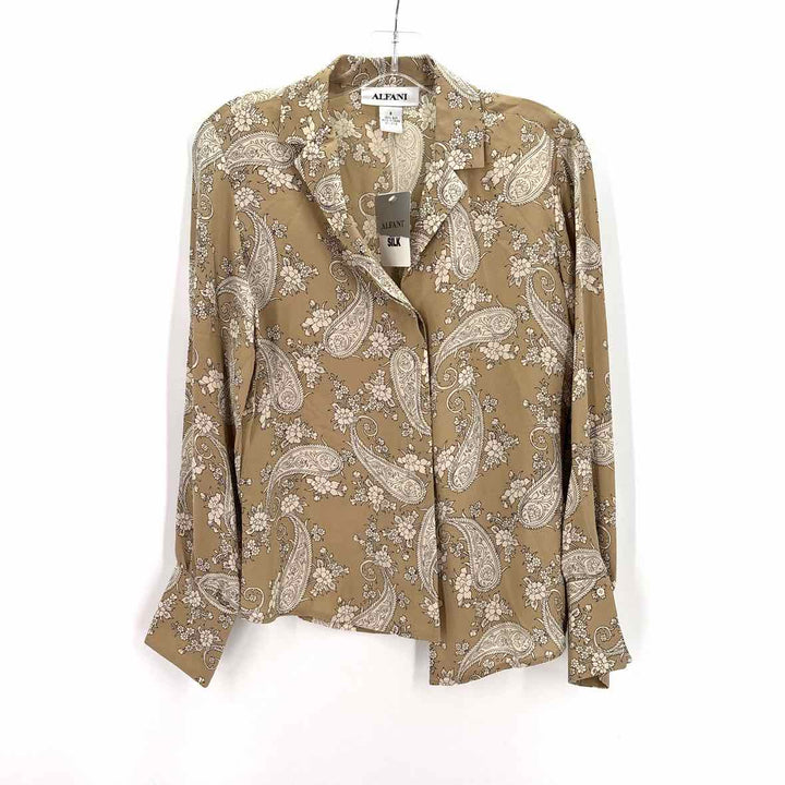 Size 8 ALFANI Brown Print Shirt