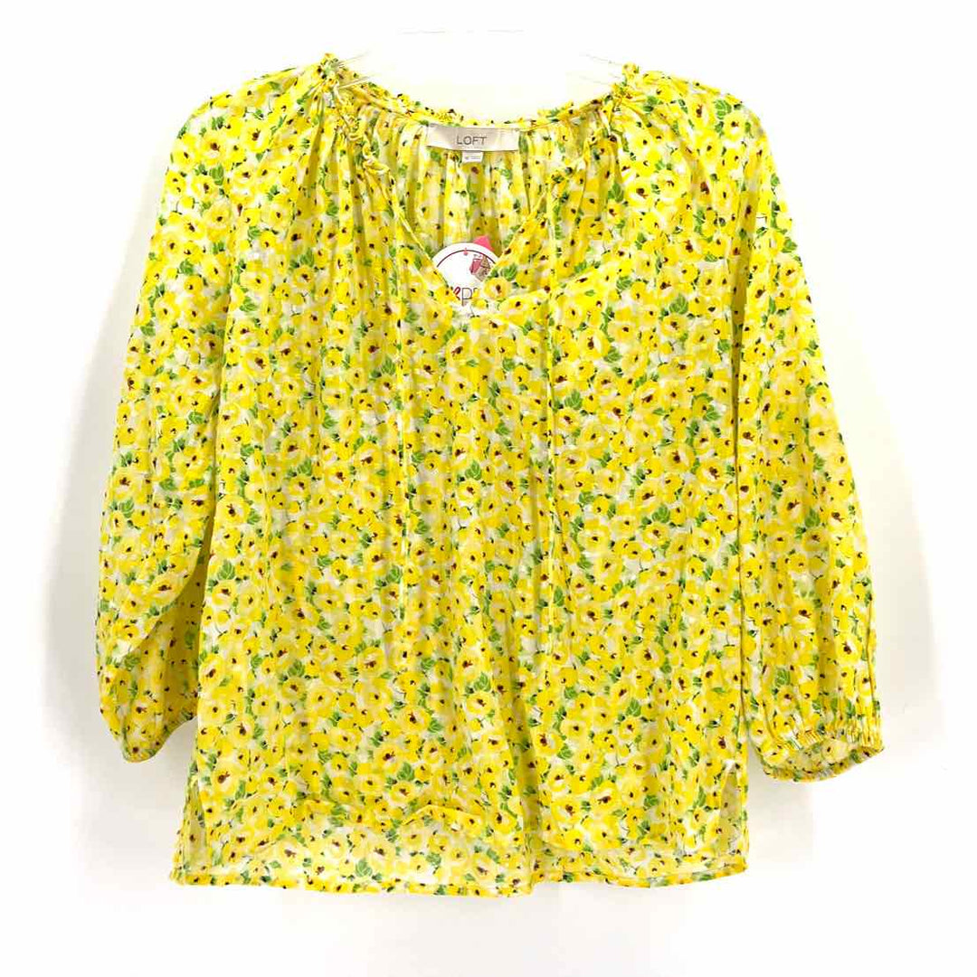 Size XS LOFT Yellow Print Shirt