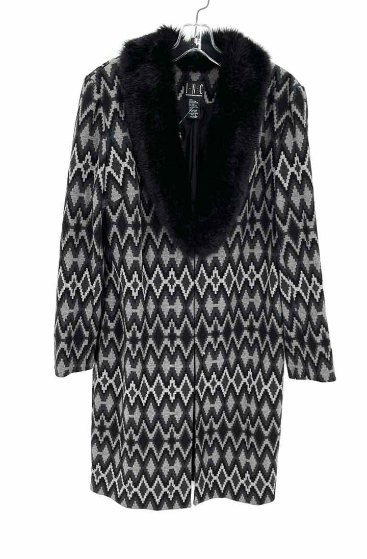 Size L INC Multi-Color Knit Faux Fur Coat