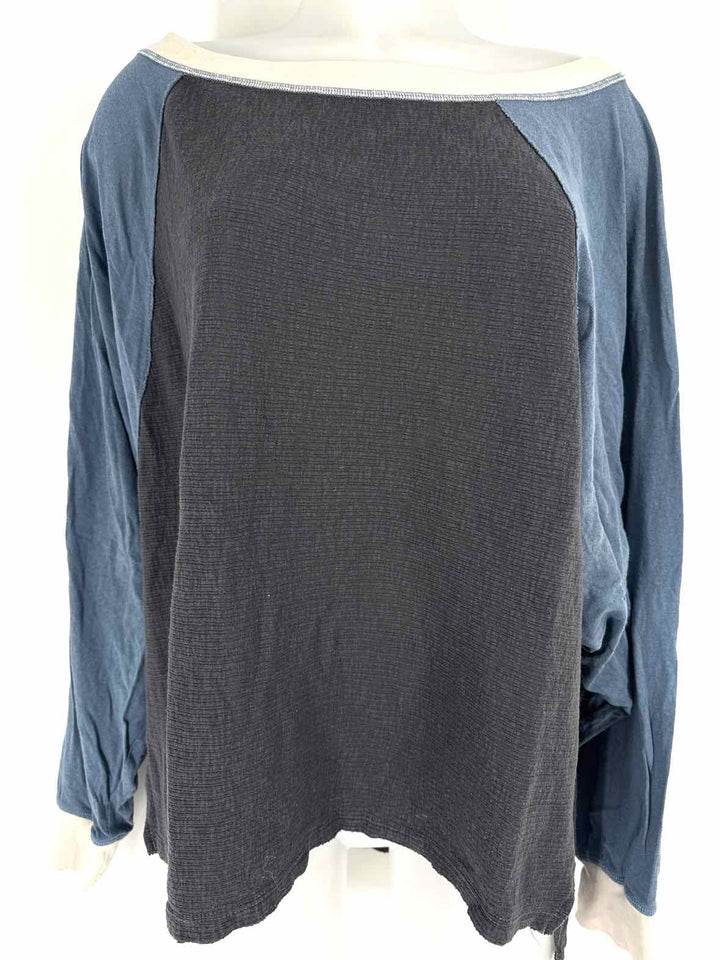 Size L FREE PEOPLE Blue Cotton Shirt
