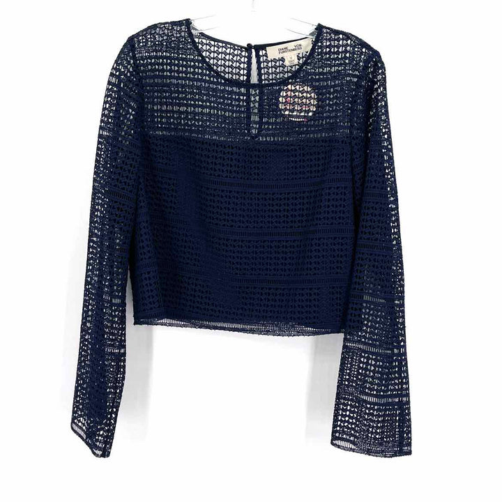 Size 12 DIANE VON FURSTENBERG Navy Crochet Shirt