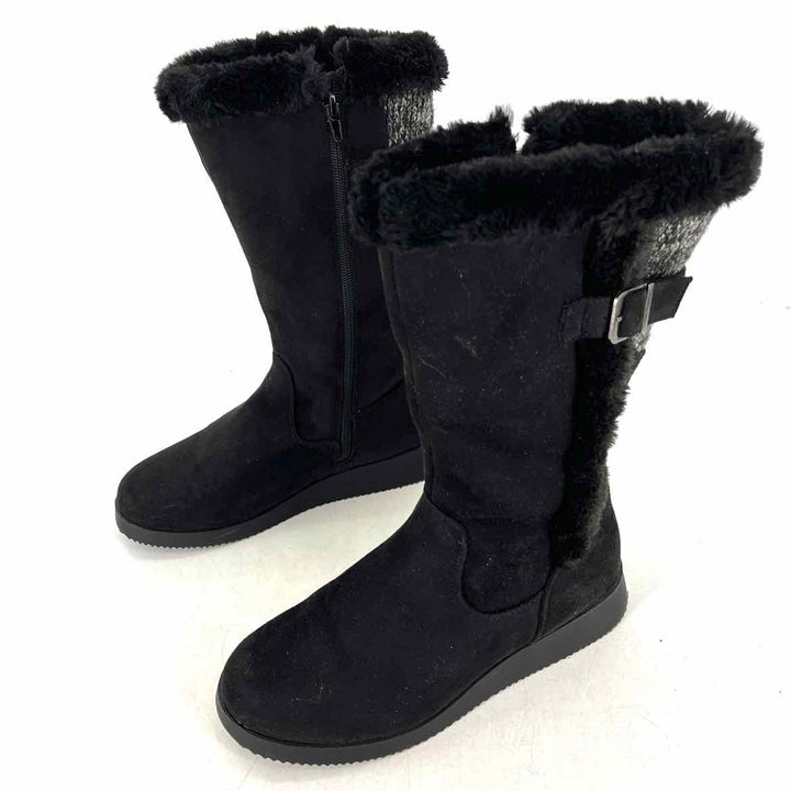 Shoe Size 8 Black Faux Leather Knit Boots