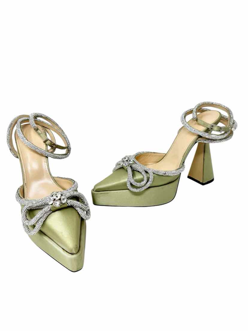 Shoe Size 40 Green Sateen Luxury - Pumps