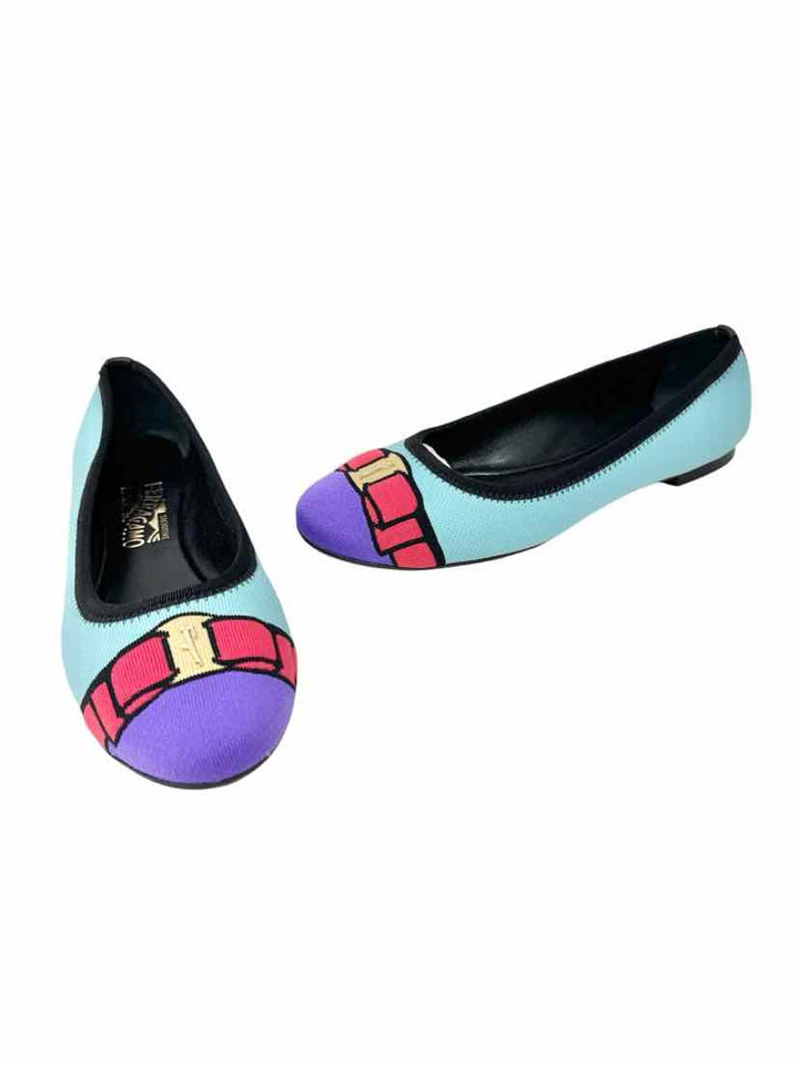 Shoe Size 6 FERRAGAMO Teal Knit Flats