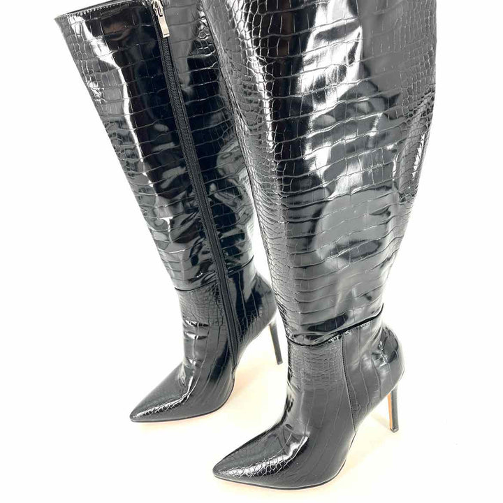 Shoe Size 10 Black Faux Leather Boots